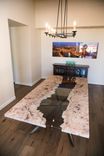 4x9ft French Mappa Burl Live Edge Glass Inlay River Dining Table 3 small