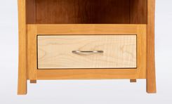 Nightstand With Drawer In Solid Cherry And Maple, Features Space For Laptop. "River Rushes" 3 small