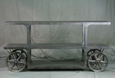 Vintage Industrial Trolley Cart/ Media Console, Steel Tv Stand, Bar Cart. Sofa Table 1 small