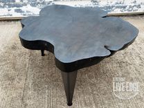 Live Edge Coffee Table- Gray- Round- Natural Wood- Circular- Steel Legs- Thick- Modern 3 small