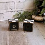 Elegant Check Ceramic Salt & Pepper Shakers Black & White Buffalo Check Decor 2 small