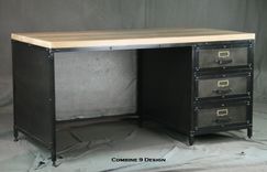 Industrial Desk W/ Drawers. Wood & Steel Reception Desk. Vintage Industrial Desk. Office Furniture. 1 small