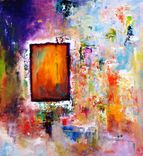 Purple Abstract Print With Red, Orange, Green And White Pallet Knife Painting 1 small