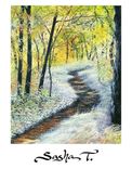 Landscape Print Of Forest Path Sumer Time Green, Blue, White And Purple Painting 3 small