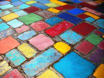 Painted Spanish Tiles, Blue, Yellow And Red Photo Art Print On Aluminum 1 small