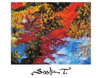 Reflections Of Trees In The Water Print, Red, Yellow, Green And Blue Abstract 1 small