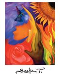 Hummingbird Sunflower Rose Print With Vibrant Colors Of Yellow, Blue, Green And Red 4 small