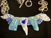 Blue And Lavender Fused Glass Pendant With Necklace 3 small