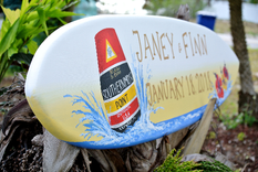 Just Married Surfboard Wedding Decor, Hibiscus Tropical Wedding Sign 3 small