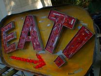 Vintage Marquee Art Eat Arrow Flame Lights Huge 4 Ft X 2 Ft 3 small