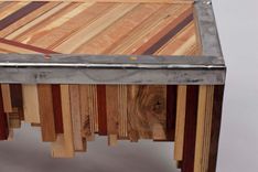 Mixed Wood Table With Salvaged Steel Edging 3 small