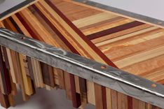 Mixed Wood Table With Salvaged Steel Edging 2 small