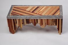 Mixed Wood Table With Salvaged Steel Edging 1 small