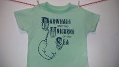 Narwhals Are The Unicorns Of The Sea, Original Screen Printed Child's Mint Shirt 4t 2 small