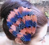 Sale Salmon And Blue Feather Hair Fascinator, Ready To Ship 2 small