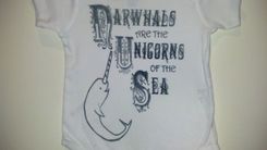 Sale Narwhals Are The Unicorns Of The Sea, Original Screen Printed Baby White Onesie 3 small