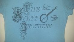 The Avett Brothers Shirt,Women's Medium Or Large Light Blue Shirt W/Navy Blue Writing 3 small