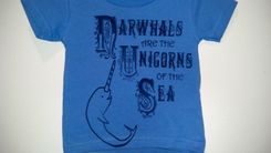 Narwhals Are The Unicorns Of The Sea, Original Screen Printed Child's Blue Shirt 12 Months 2 small