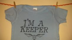 Sale Harry Potter Inspired I'M A Keeper And Golden Snitch Shortsleeve Shirt, Blue 12 Months 3 small