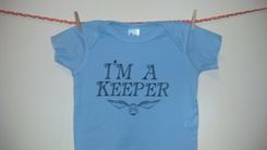 Sale Harry Potter Inspired I'M A Keeper And Golden Snitch Shortsleeve Shirt, Blue 12 Months 4 small