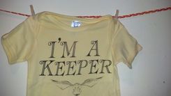 Sale Harry Potter Inspired I'M A Keeper And Golden Snitch Onesie, Yellow 12 Months, Ready To Ship 3 small