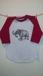 Woolly Mammoth Screen Printed T Shirt, Black Ink White And Red Baseball Shirt 1 small