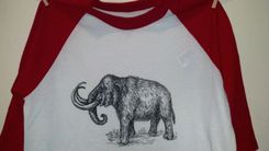 Woolly Mammoth Screen Printed T Shirt, Black Ink White And Red Baseball Shirt 2 small