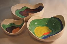 Handpainted Ceramic Nesting Bowls, Ceramic Bowls 2 small