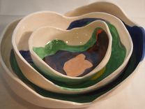 Handpainted Ceramic Nesting Bowls, Ceramic Bowls 3 small