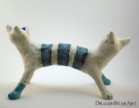 Clay Cat Sculpture Art Object Blue Beige Monster Janus 2 small