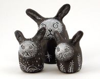 Cute Clay Bunny Figurines Grey Paperclay Set Of Three 1 small