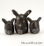 Cute Clay Bunny Figurines Grey Paperclay Set Of Three 2 small