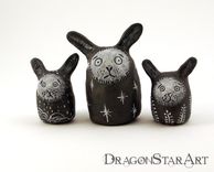Cute Clay Bunny Figurines Grey Paperclay Set Of Three 4 small