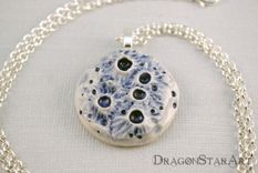 Moon Pendant Necklace, Carved Porcelain Moon Necklace In Blue 1 small