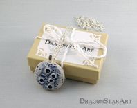 Moon Pendant Necklace, Carved Porcelain Moon Necklace In Blue 2 small