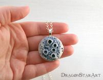 Moon Pendant Necklace, Carved Porcelain Moon Necklace In Blue 3 small
