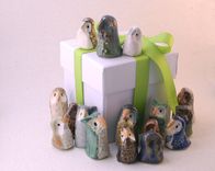 Ceramic Miniature Owls, Flock Of Twelve Surprise Owls In A Gift Box 4 small