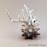 Clay Spirit Sculpture, Monster Figurine, White And Gray Forest Spirit Art Object With Antlers 3 small