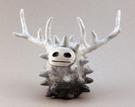 Clay Spirit Sculpture, Monster Figurine, White And Gray Forest Spirit Art Object With Antlers 1 small