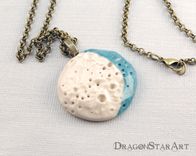 Porcelain Moon Pendant Necklace, Carved Ceramic Moon Necklace In White And Turquoise 4 small