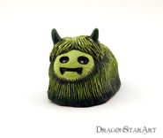 Green Clay Monster Sculpture, Hairy Mossy Beast Painted Sculpture 4 small