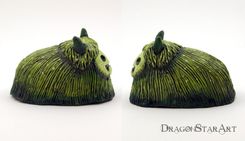 Green Clay Monster Sculpture, Hairy Mossy Beast Painted Sculpture 5 small