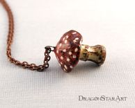 Woodland Mushroom Necklace, Ceramic Toadstool Pendant Necklace 2 small