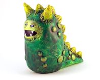 Clay Dragon Sculpture Green Gold Yellow Painted Polymer Clay 1 small