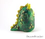 Clay Dragon Sculpture Green Gold Yellow Painted Polymer Clay 3 small