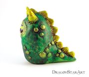 Clay Dragon Sculpture Green Gold Yellow Painted Polymer Clay 5 small