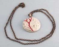 Ceramic Moon Necklace, Carved Porcelain Moon Necklace In Red And White 1 small
