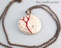 Ceramic Moon Necklace, Carved Porcelain Moon Necklace In Red And White 2 small