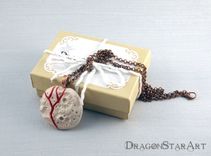 Ceramic Moon Necklace, Carved Porcelain Moon Necklace In Red And White 4 small