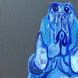 Blue And Periwinkle Hound Dog Original Paper Collage Painting 1 small